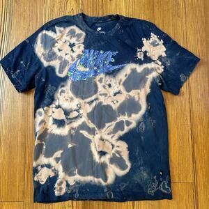 Nike black bleach spotted psychedelic logo short sleeve distressed tee SIZE L
